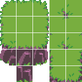 Tileset with cliff top tiles and cliff side tiles.