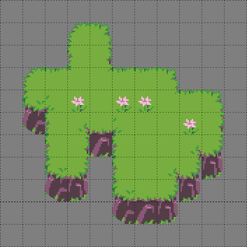 The same cliff example as before, with cliffs added, but with some tiles not quite connecting correctly.